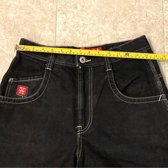 Vintage Y2K 90s JNCO Black Crown Logo Baggy Denim Shorts Size 29 Skater Grunge - Picture 10 of 13